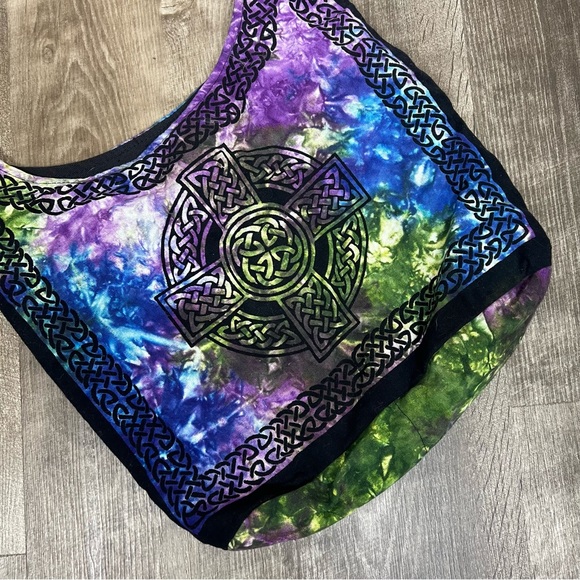 Brandless Handmade Tie Dye Celtic Knot Crossbody Hobo Tote Bag - Picture 6 of 14